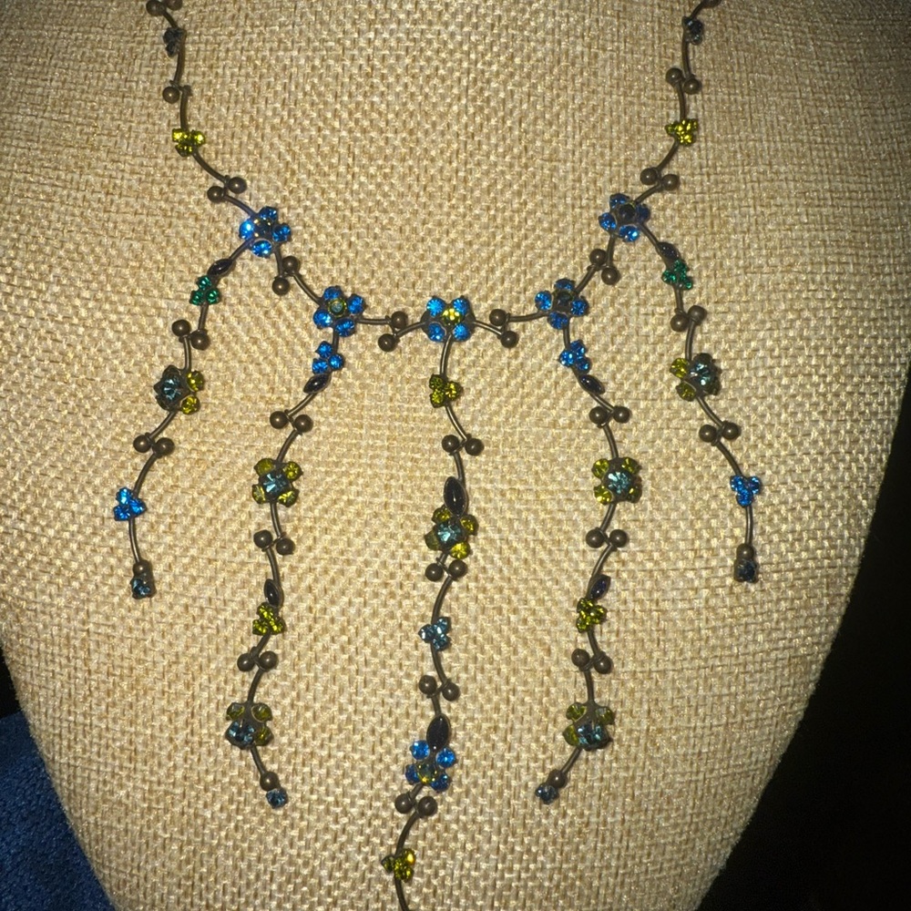 Vintage Sorrelli Blue and Green floral Dangle Necklace